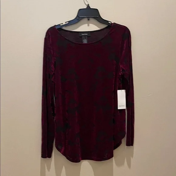 Karen Kane Black and Purple Velvet Burnout Shirttail Top - Picture 1 of 4